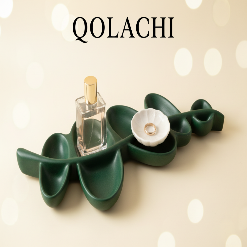 Aurum Botanica Leaf Tray – Forest Green on Cream | Qolachi Interiors