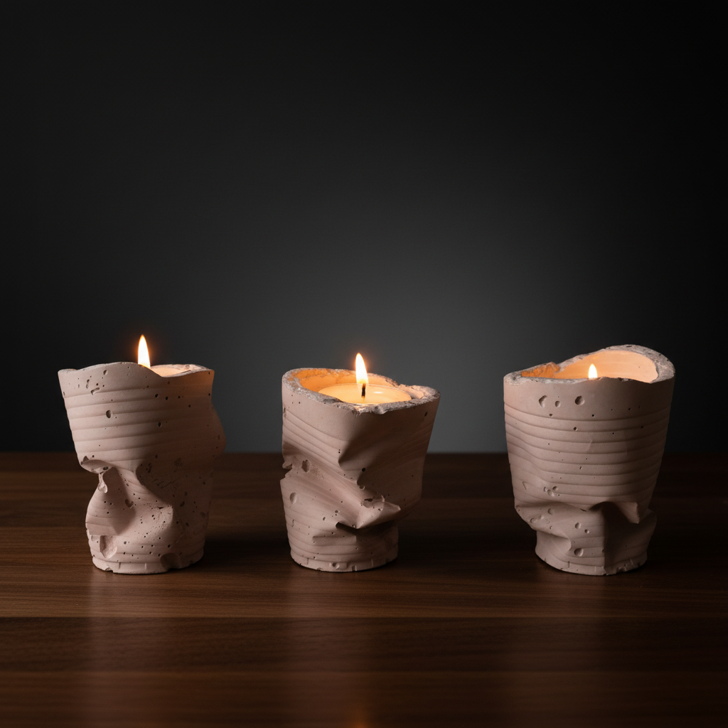 Sculpted Ember Concrete Tealight Trio in Blush Pink by Qolachi Interiors