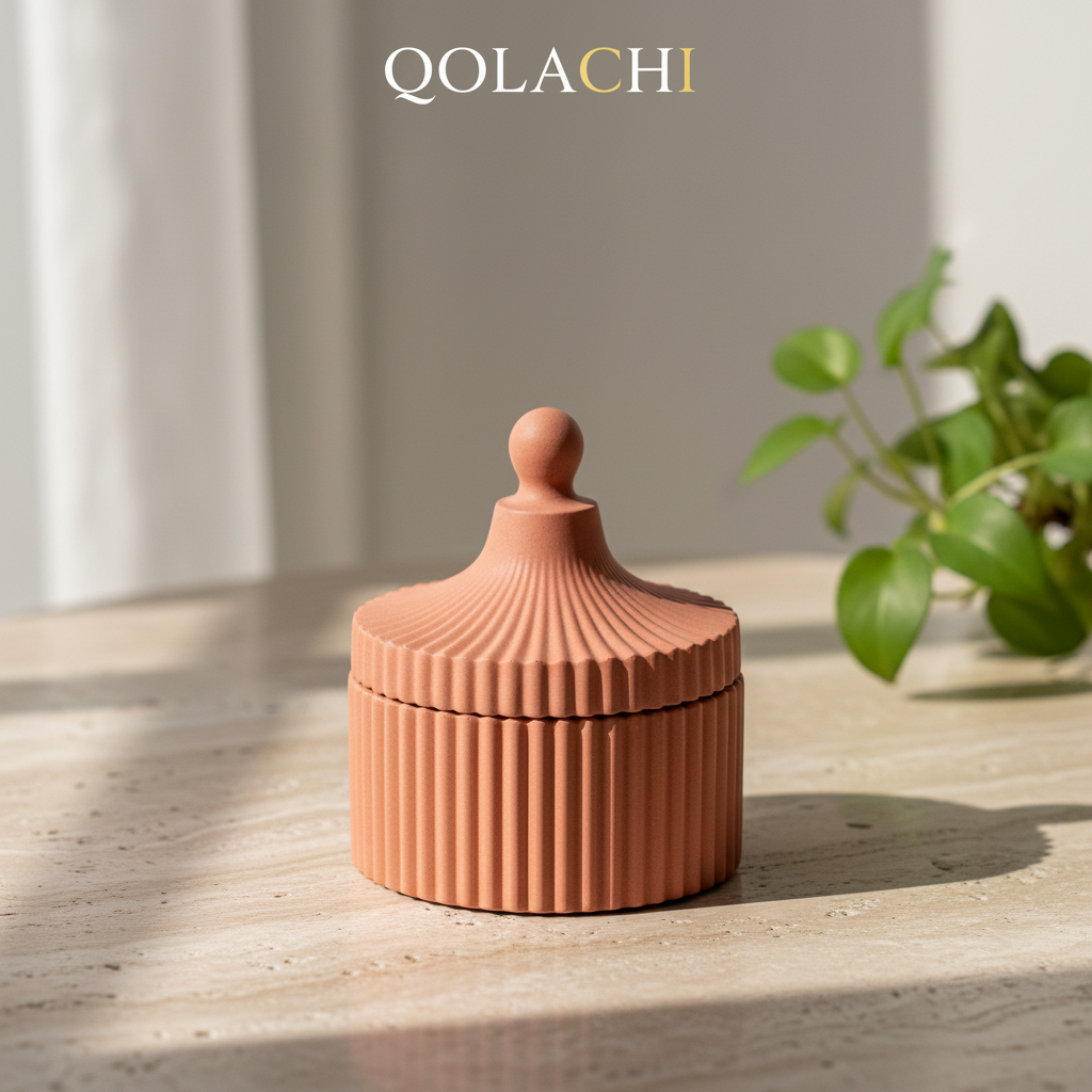Atelier Ribbed Ceramic Trinket Jar in Terracotta Blush — Qolachi Signature Collection