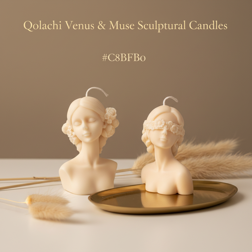 Qolachi Venus & Muse Sculptural Candles - warm greige background