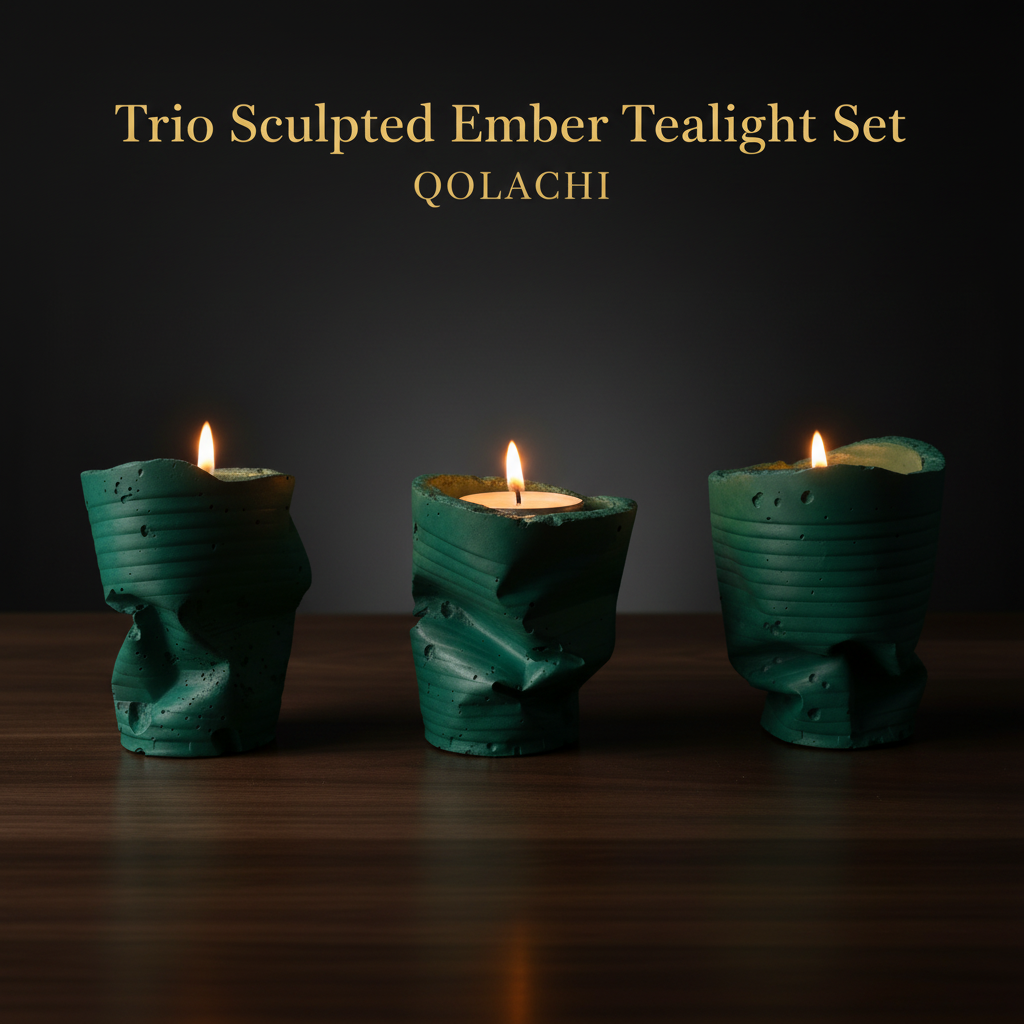 Sculpted Ember Tealight Trio in Sea Green by Qolachi Interiors