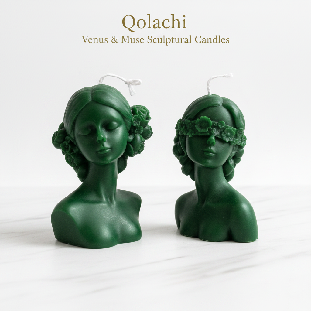 Qolachi Venus & Muse Sculptural Candles - Forest Green wax variant