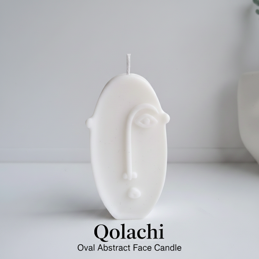 Qolachi Oval Abstract Face Candle - White