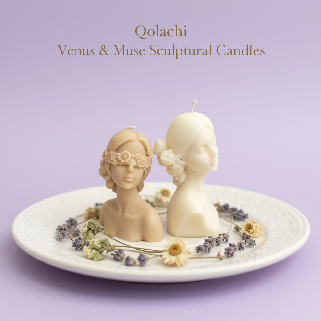 Qolachi Venus & Muse Sculptural Candles - lavender background