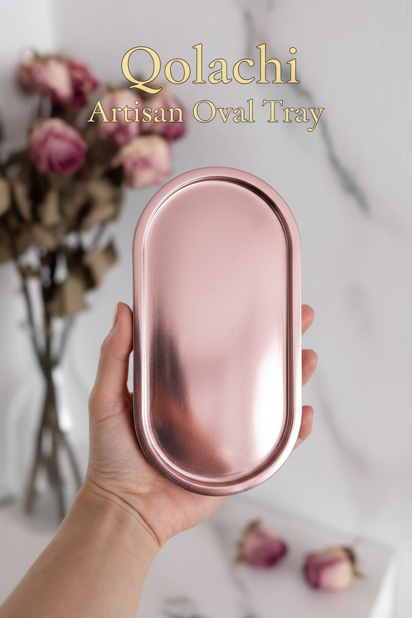 Qolachi Artisan Oval Tray - Metallic Blush Pink