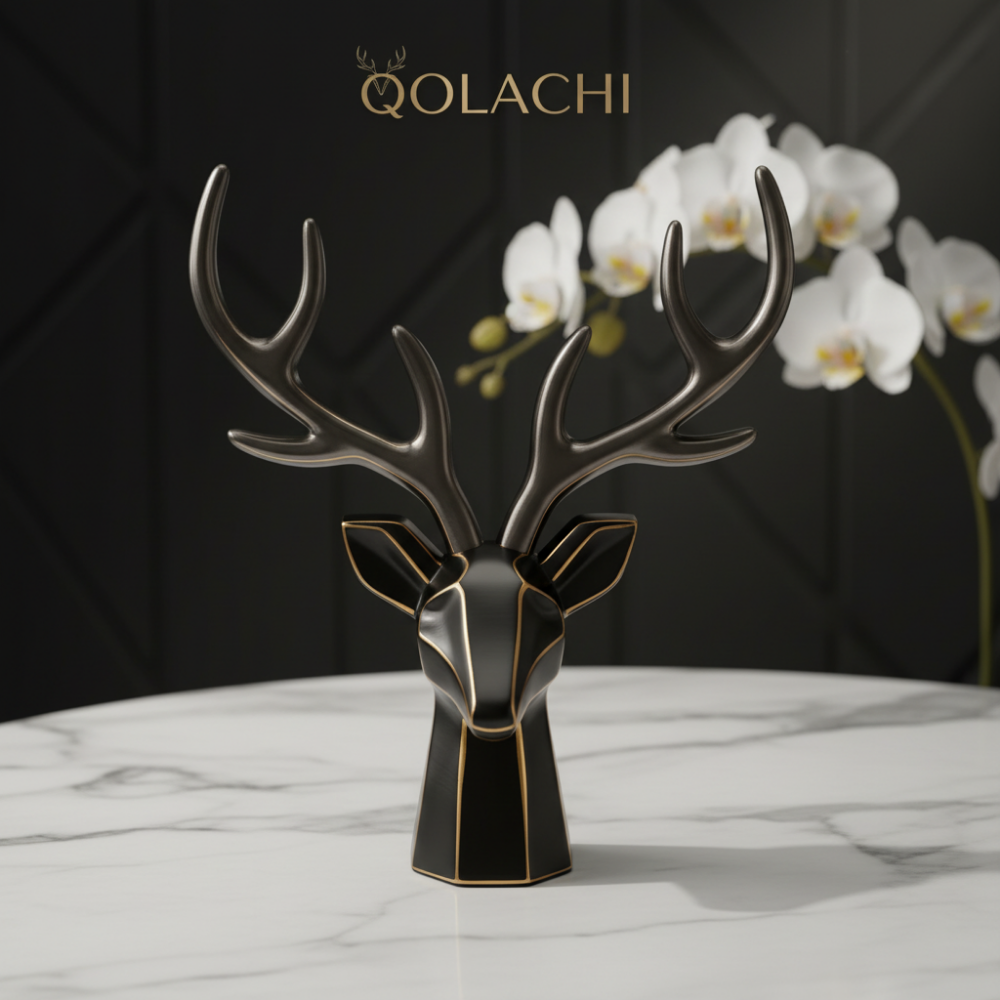 Qolachi Monarch Deer Head Organizer - Matte Black on white marble