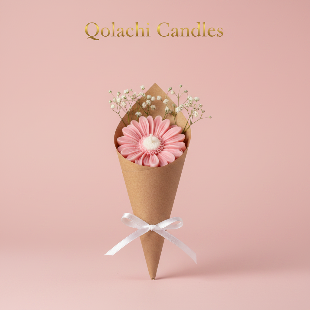 Bloom & Glow Blush Pink Flower Bouquet Candle by Qolachi