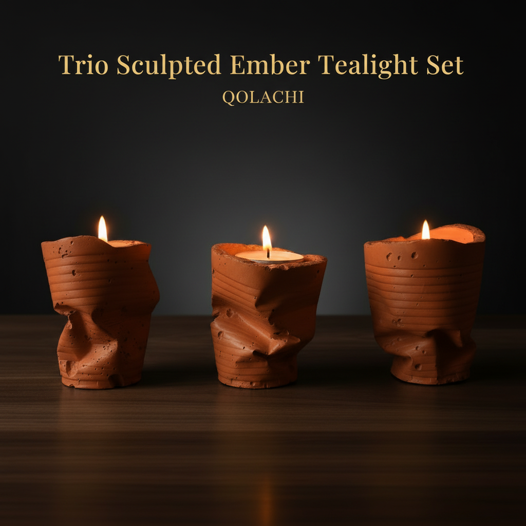 Sculpted Ember Tealight Trio in Orange by Qolachi Interiors