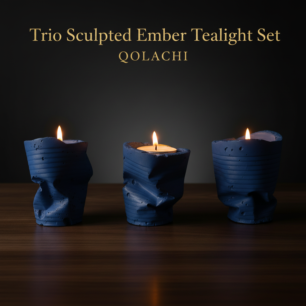 Sculpted Ember Tealight Trio in Royal Blue by Qolachi Interiors