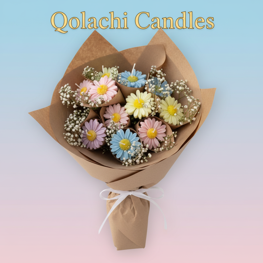 Bloom & Glow Sky Blue + Pink Double-Tone Flower Bouquet Candle by Qolachi