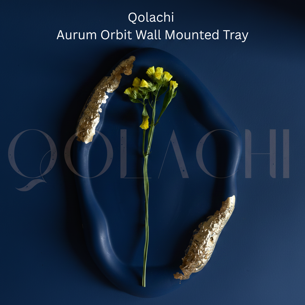 Qolachi Aurum Orbit Wall Mounted Tray in Royal Blue monochromatic colorway, square format branded product image