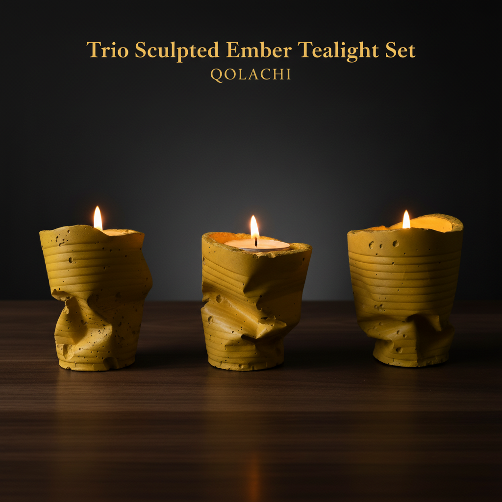 Sculpted Ember Tealight Trio in Yellow by Qolachi Interiors