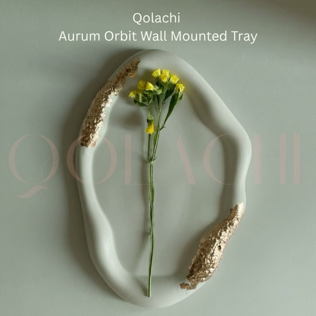 Qolachi Aurum Orbit Wall Mounted Tray in Sage Green monochromatic colorway, square format branded product image