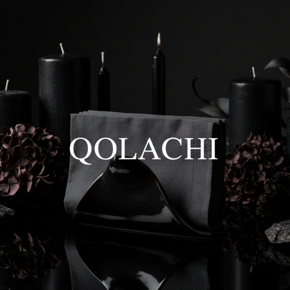 Qolachi Tidewwave ceramic napkin holder - Pearl Black lifestyle