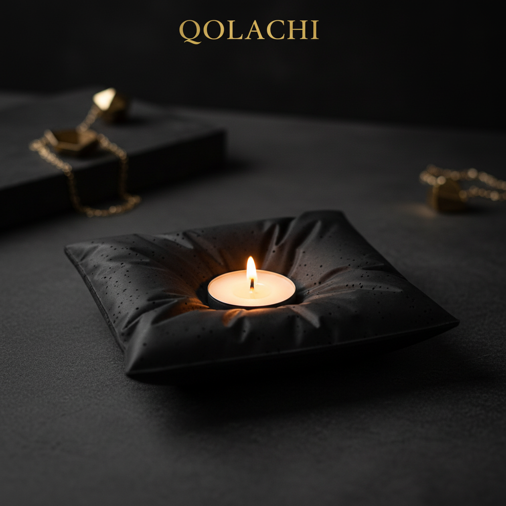 Qolachi Pillow Stone - Onyx Black matte candle holder