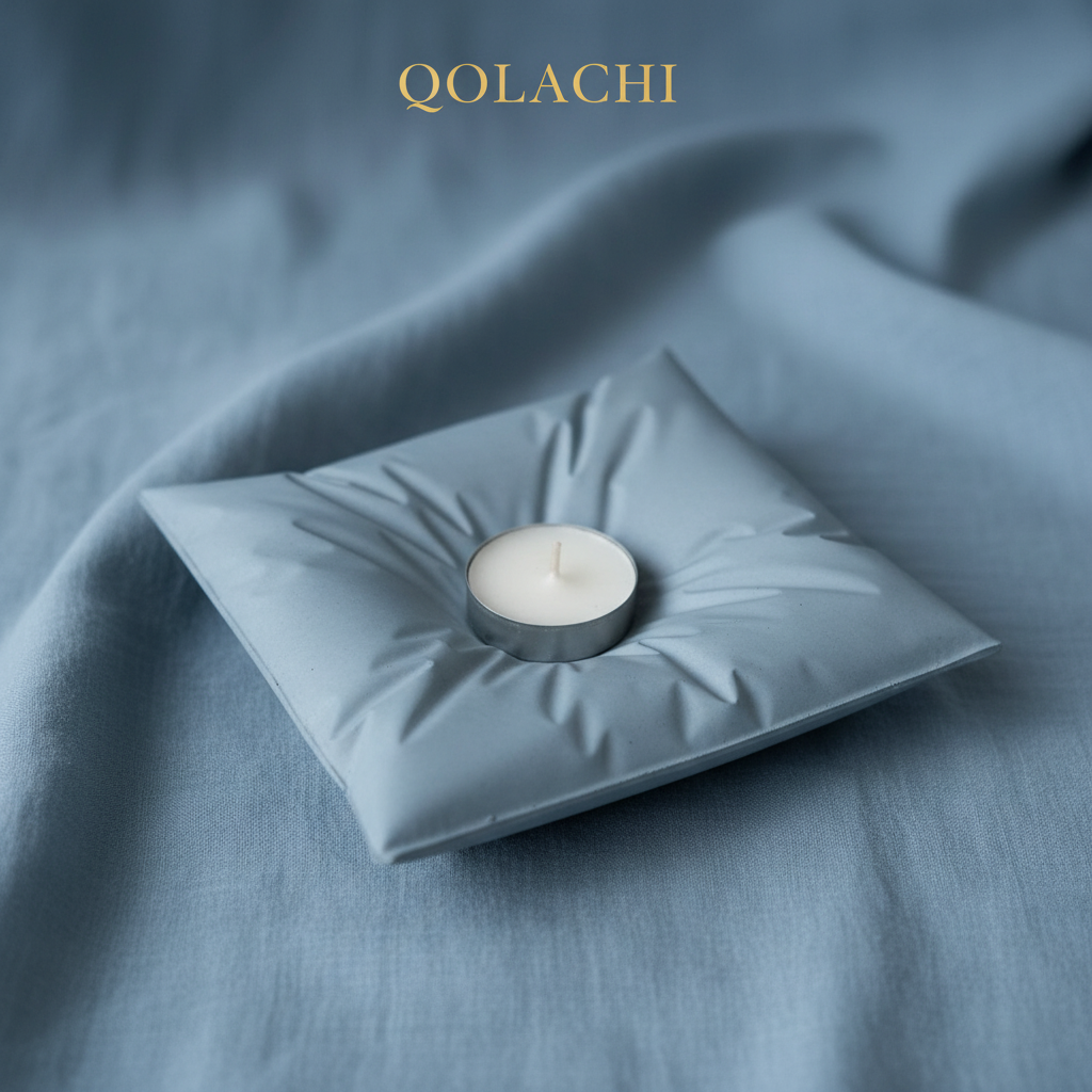 Qolachi Pillow Stone - Slate Blue contemporary candle holder