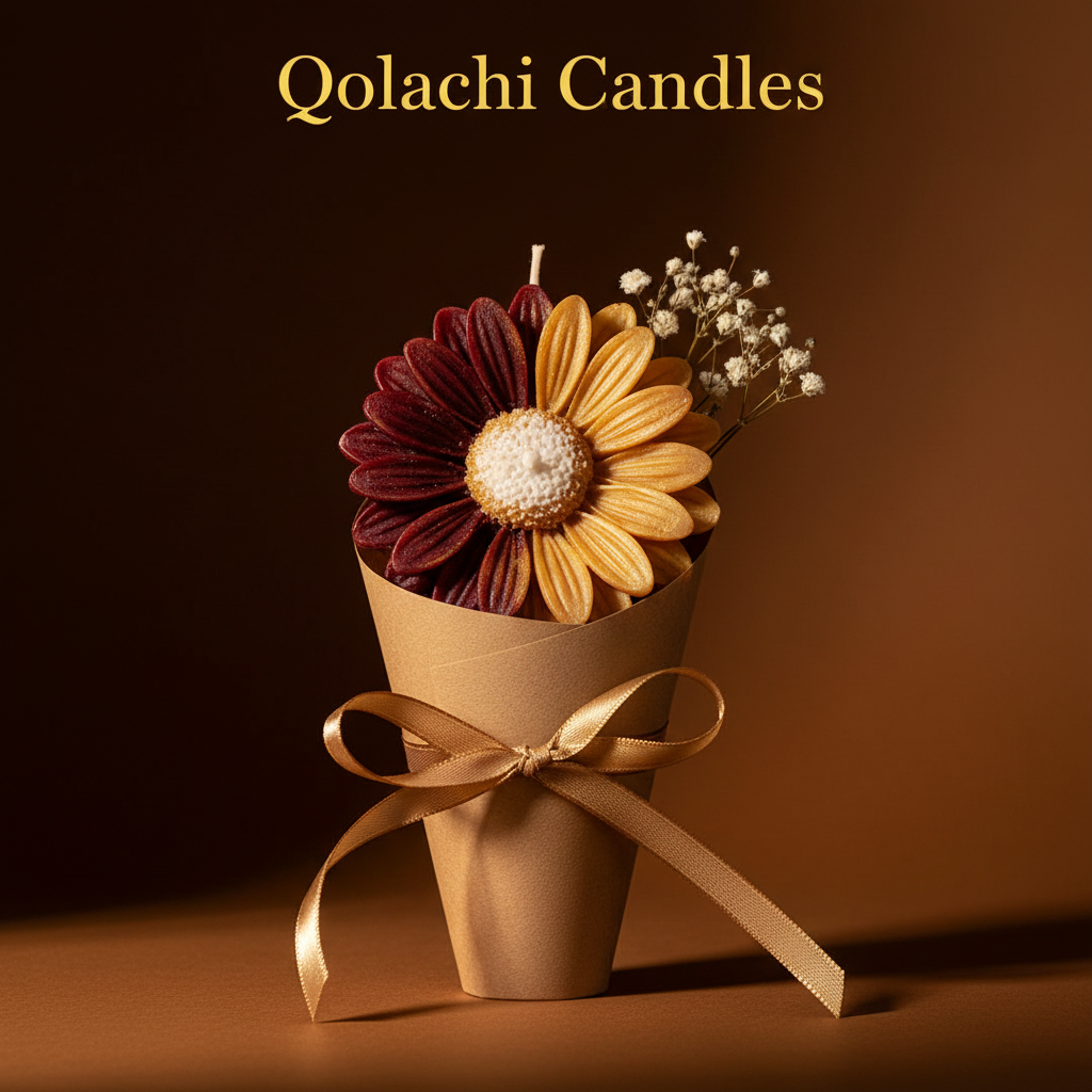Bloom & Glow Burgundy + Gold Double-Tone Flower Bouquet Candle by Qolachi