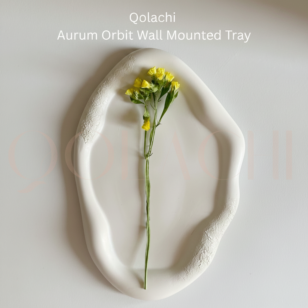Qolachi Aurum Orbit Wall Mounted Tray in Ivory White monochromatic colorway, square format branded product image