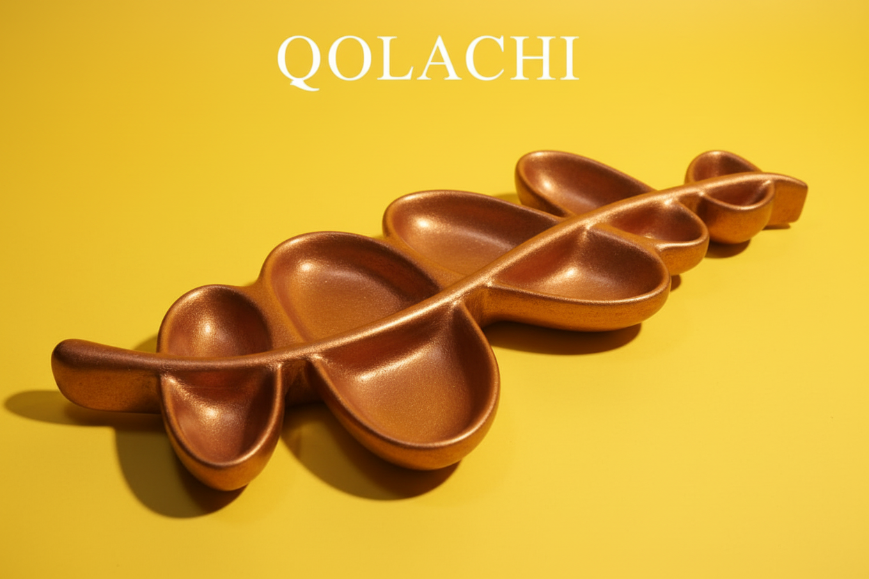 Aurum Botanica Leaf Tray – Burnt Copper on Sunshine Yellow | Qolachi Interiors