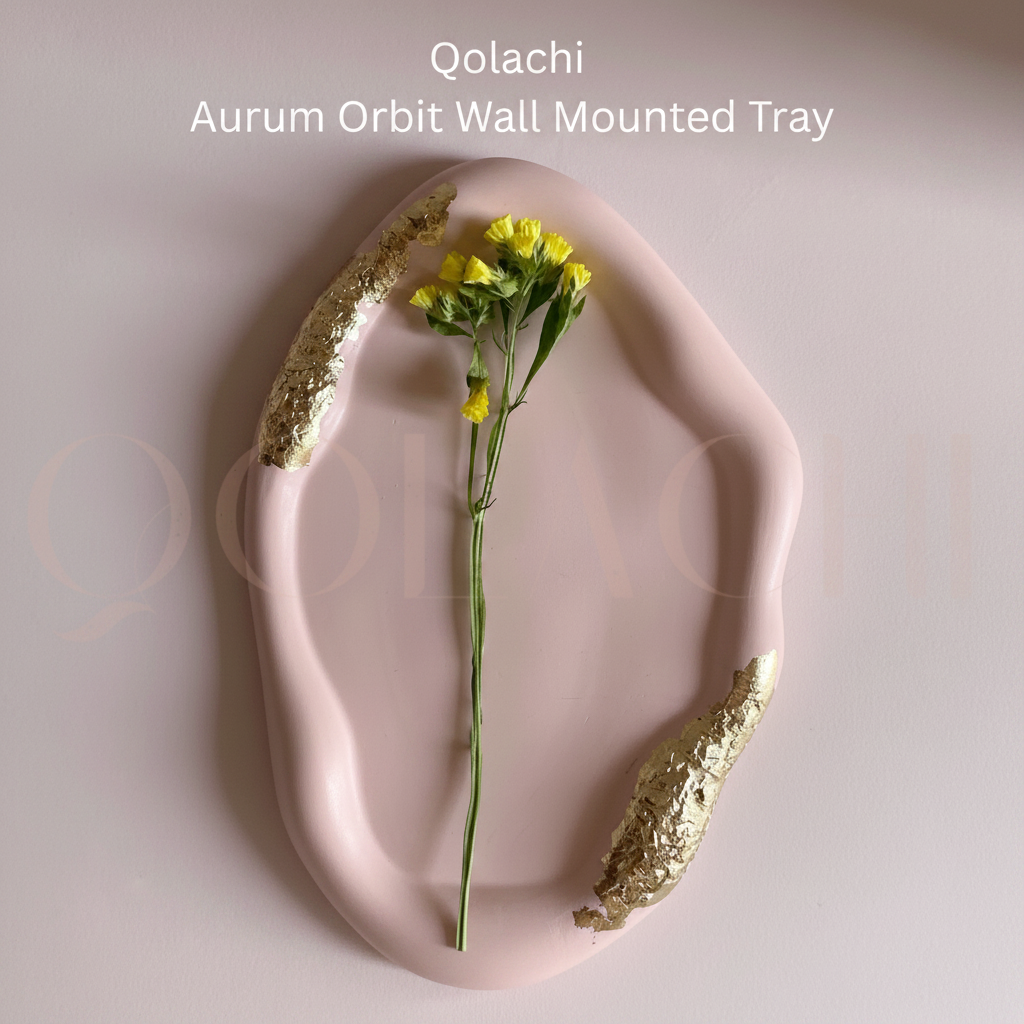 Qolachi Aurum Orbit Wall Mounted Tray in Blush Pink monochromatic colorway, square format branded product image