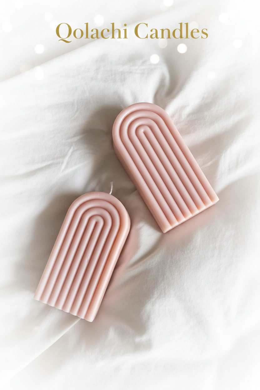 Arcadia Arch Candle — Blush Rose on linen