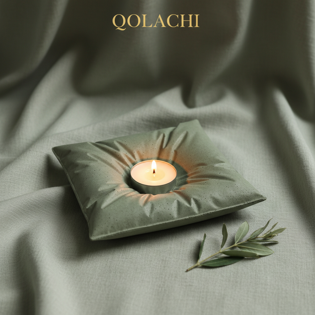 Qolachi Pillow Stone - Sage Mist green botanical candle holder