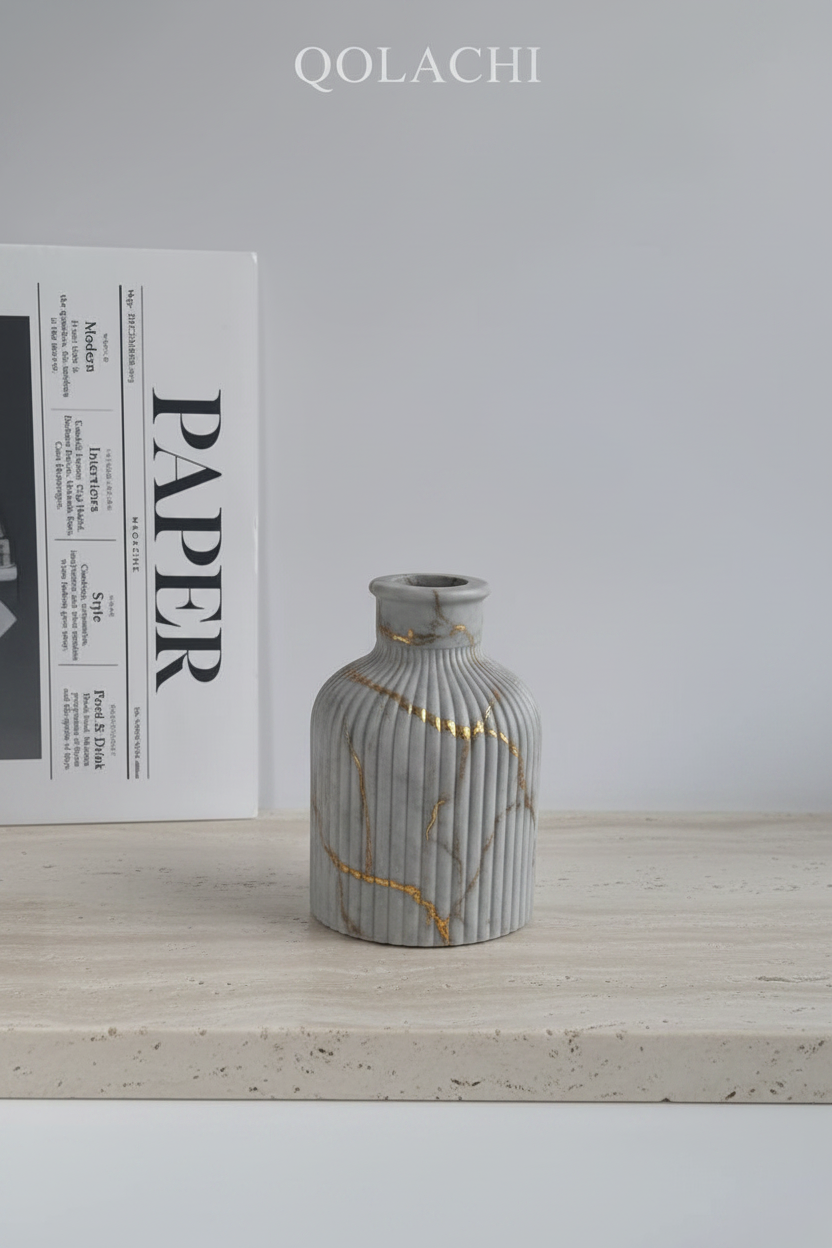 Rida Ribbed Bud Vase - Marble Grey by Qolachi Interiors