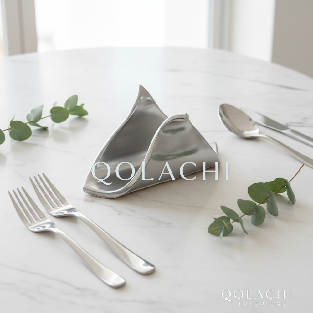 Qolachi Tidewwave ceramic napkin holder - Silver metallic hero shot