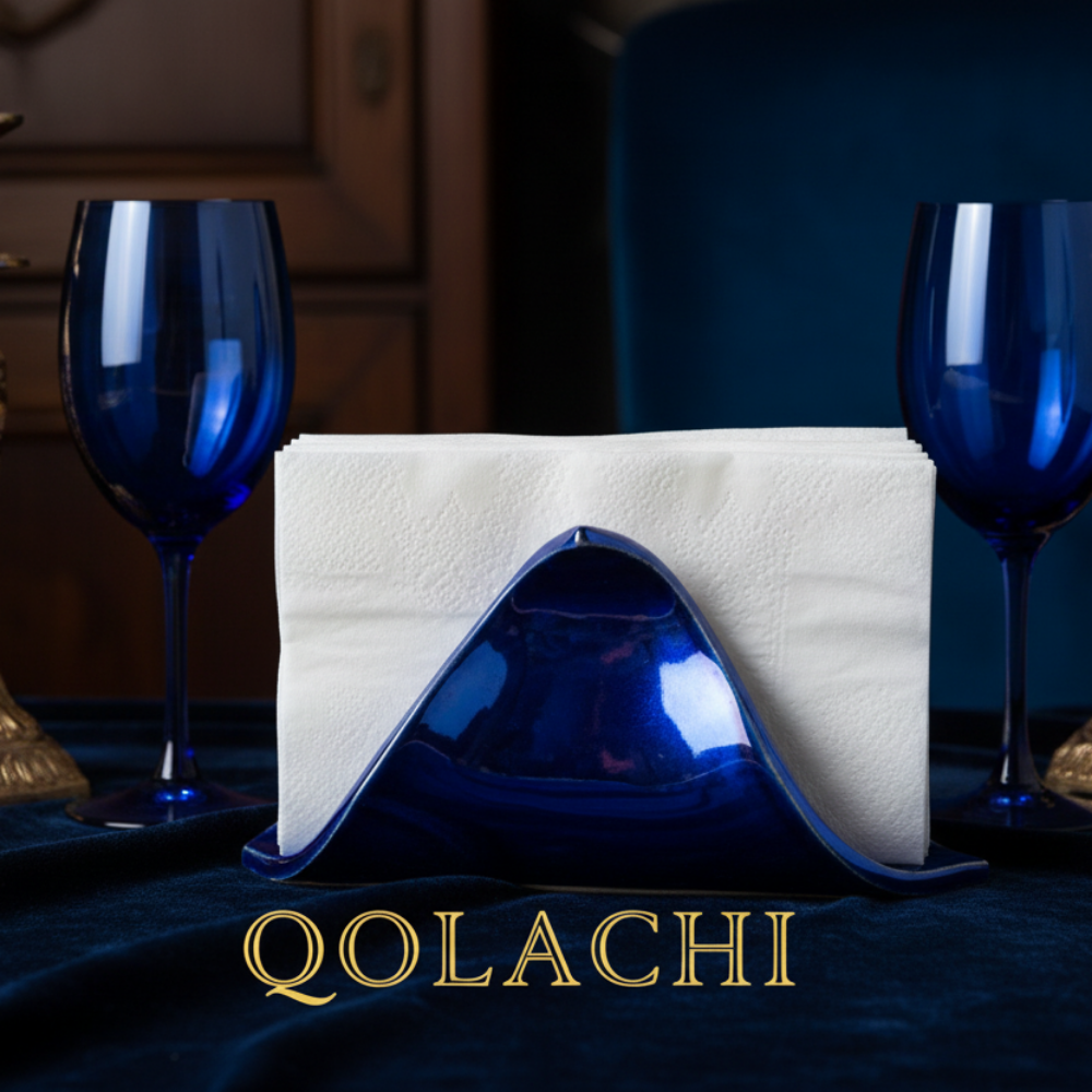 Qolachi Tidewwave ceramic napkin holder - Metallic Royal Blue lifestyle