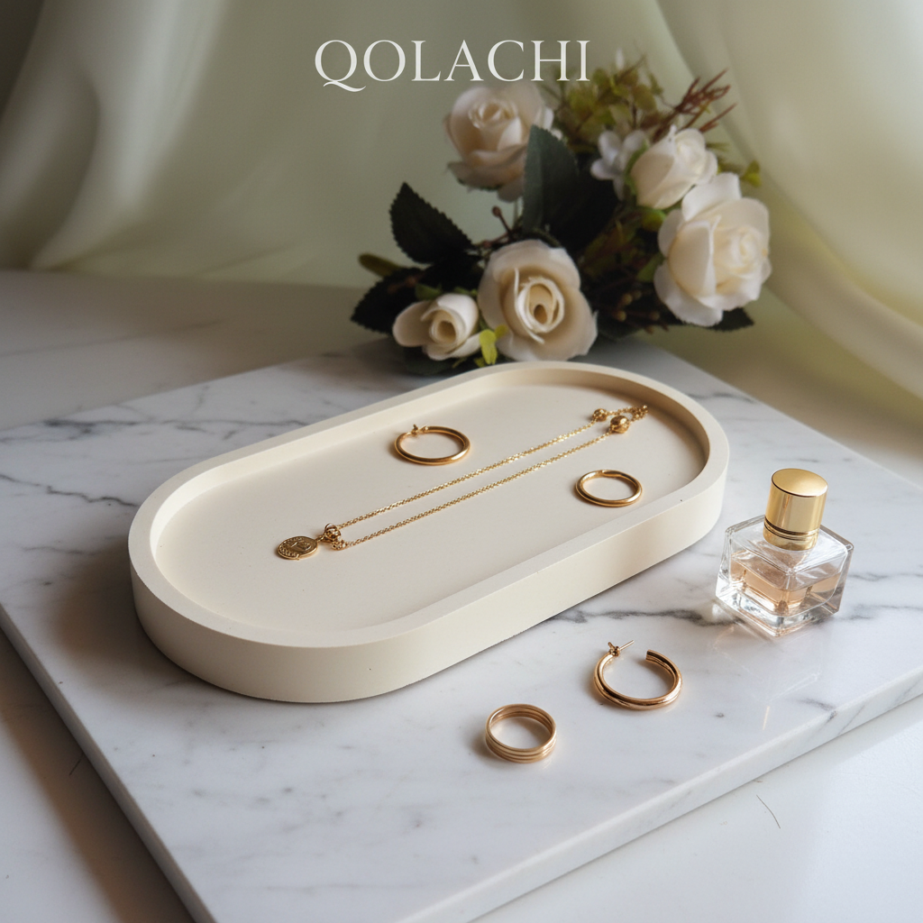 Qolachi Artisan Oval Tray — Ivory Cream