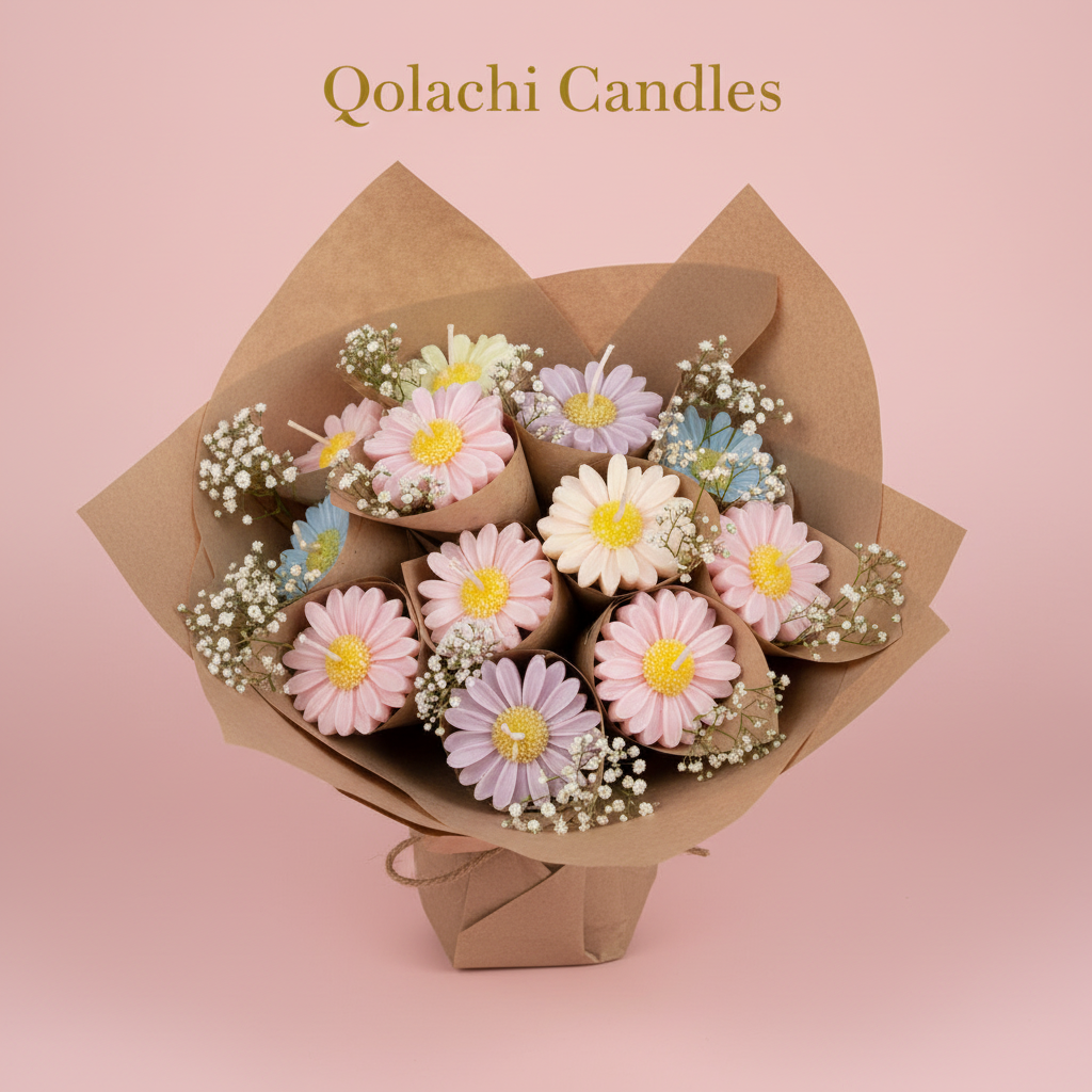 Bloom & Glow Blush Pink Flower Bouquet Candle by Qolachi