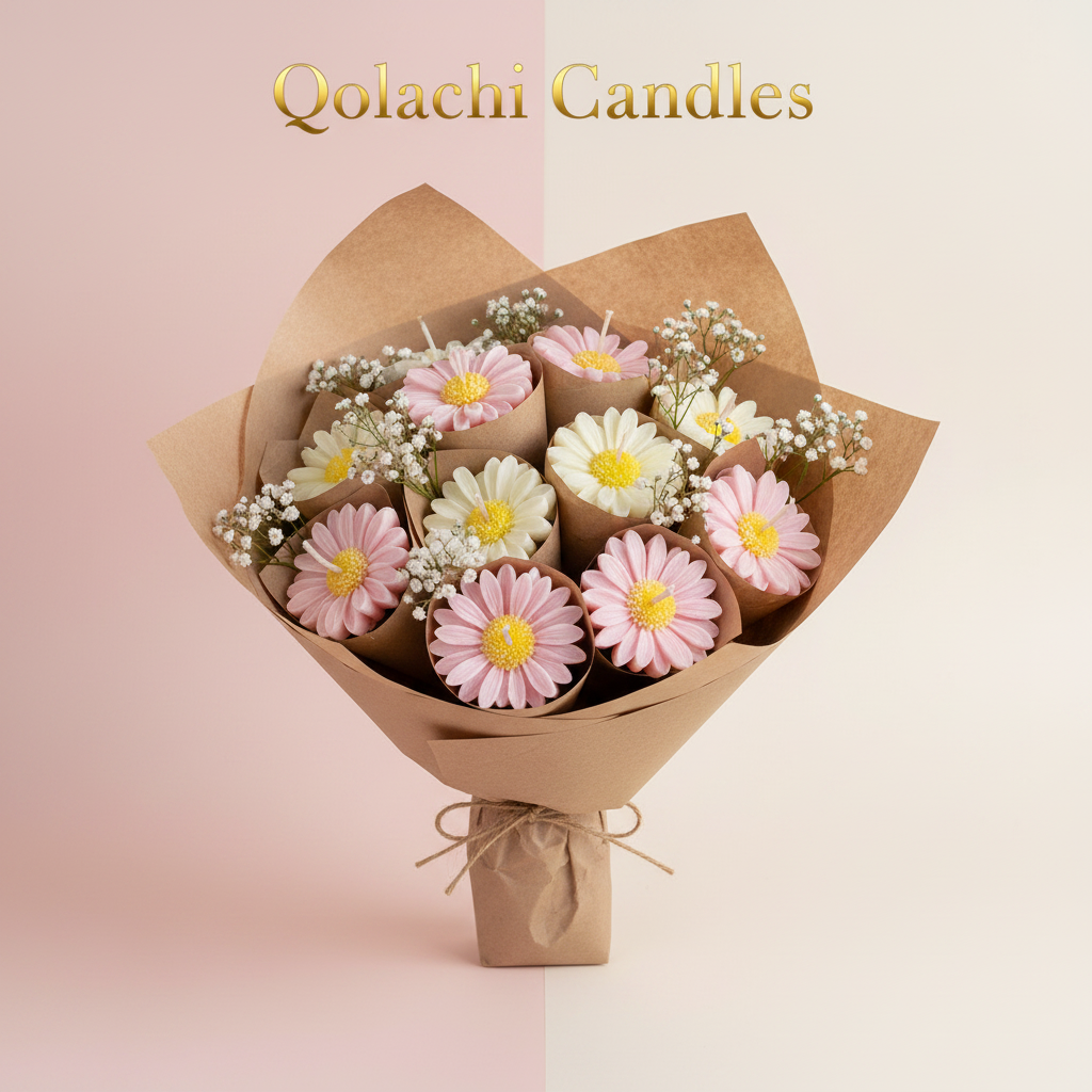 Bloom & Glow Pink + White Double-Tone Flower Bouquet Candle by Qolachi