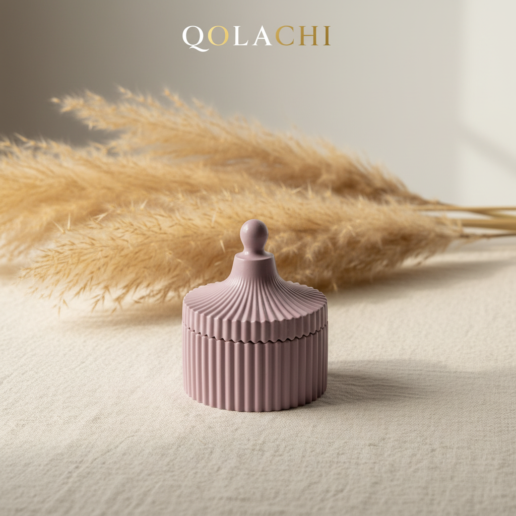 Atelier Ribbed Ceramic Trinket Jar in Dusty Mauve — Qolachi Signature Collection