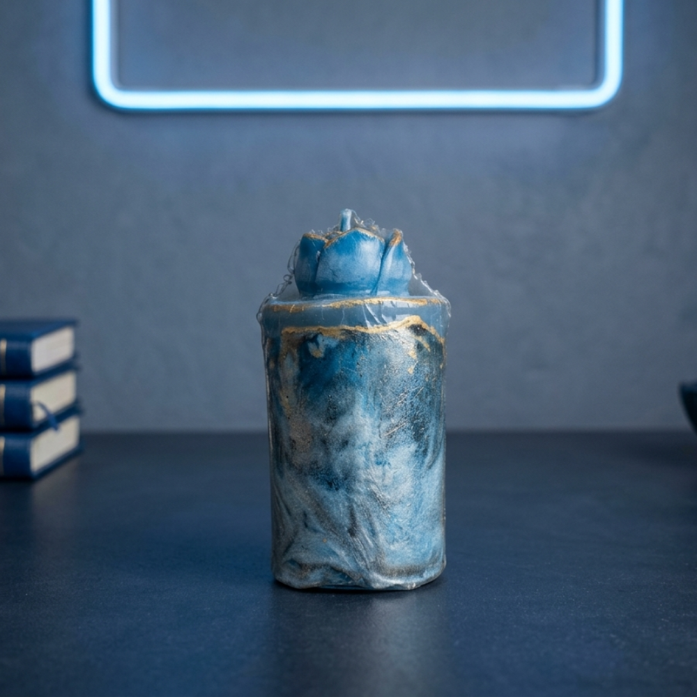 Azura Lumière Pillar Candle - Neon Background