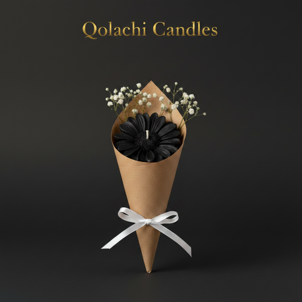 Bloom & Glow Matte Black Flower Bouquet Candle by Qolachi