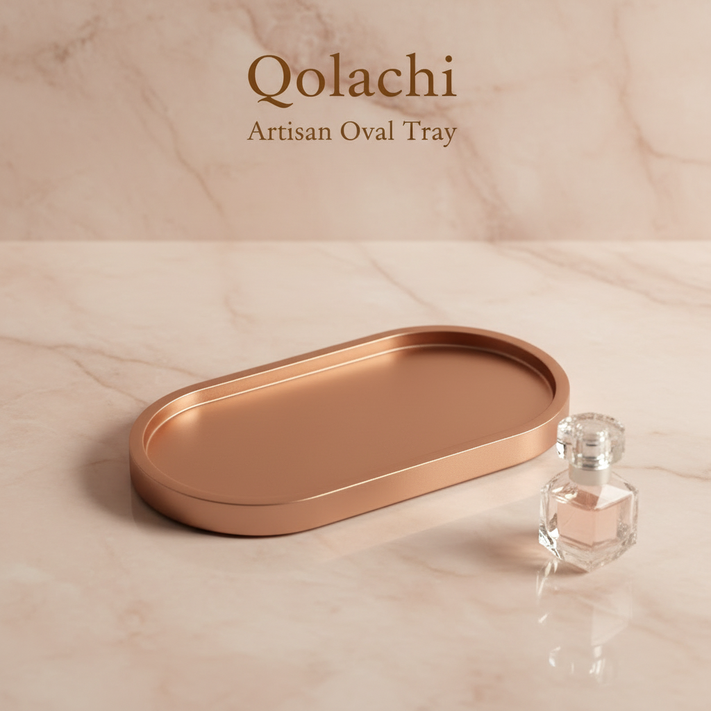Qolachi Artisan Oval Tray - Metallic Matte Rose Gold