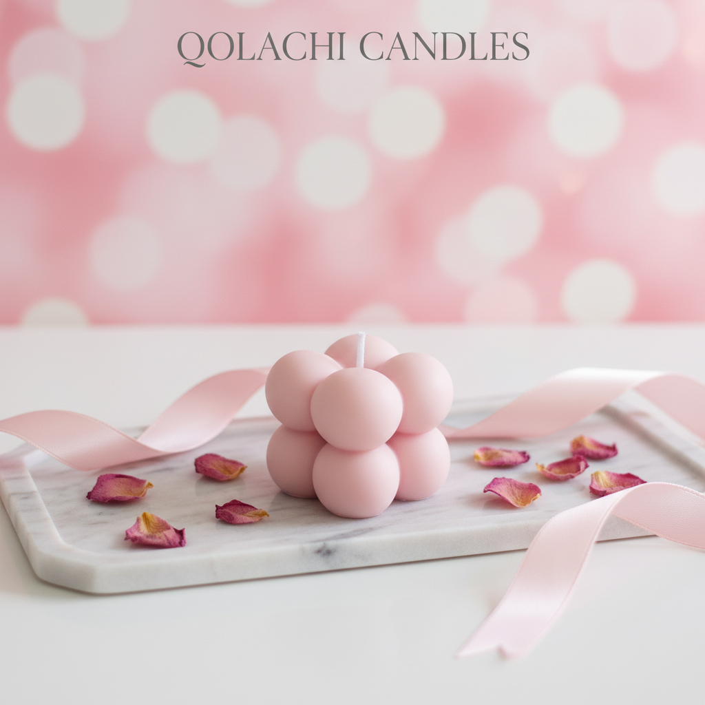 Mini Bubble Candle in Blush Pink - Qolachi Candles