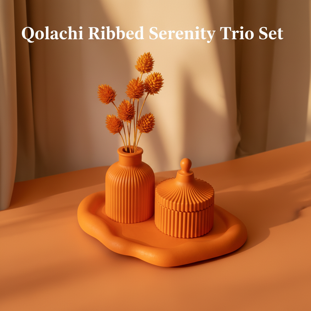 Qolachi Ribbed Serenity Trio Set — Orange