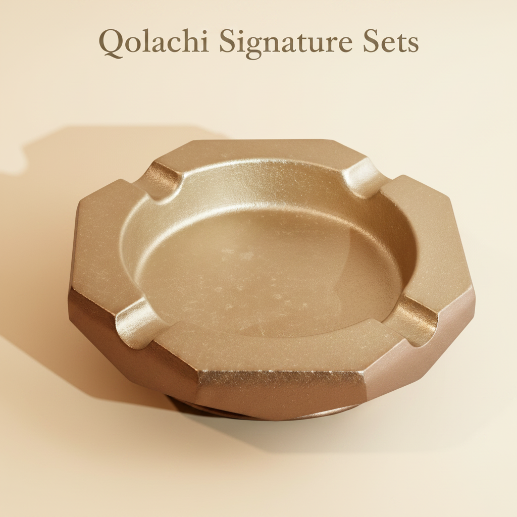 Qolachi Signature Octagon Ashtray in champagne-gold bronze metallic double-tone