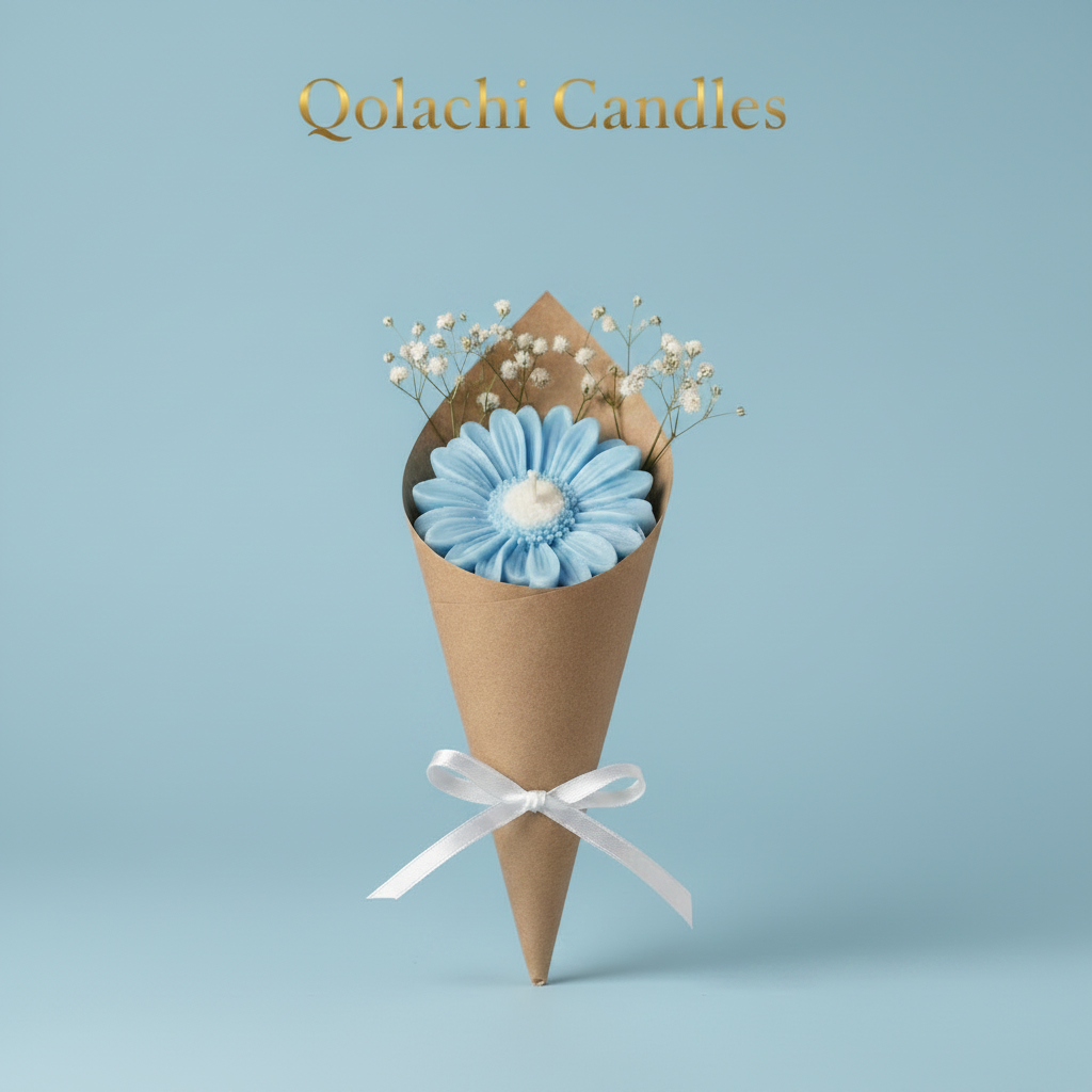 Bloom & Glow Sky Blue Flower Bouquet Candle by Qolachi