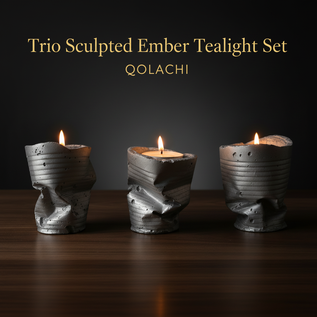 Sculpted Ember Tealight Trio in Silver Grey by Qolachi Interiors