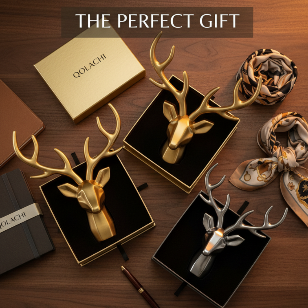 Qolachi Monarch Deer Head Organizer - Full Gift Set Gold Silver Grey