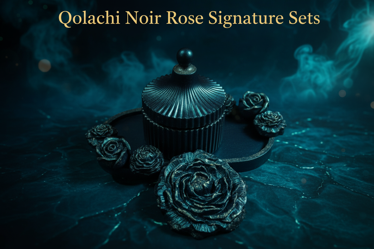 Teal Midnight × Black - Qolachi Noir Rose Signature Set