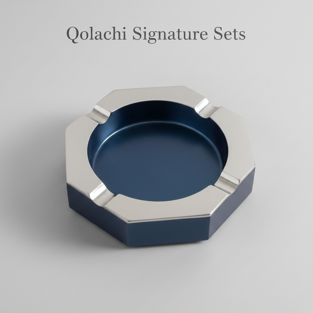 Qolachi Signature Octagon Ashtray in midnight-blue silver metallic double-tone