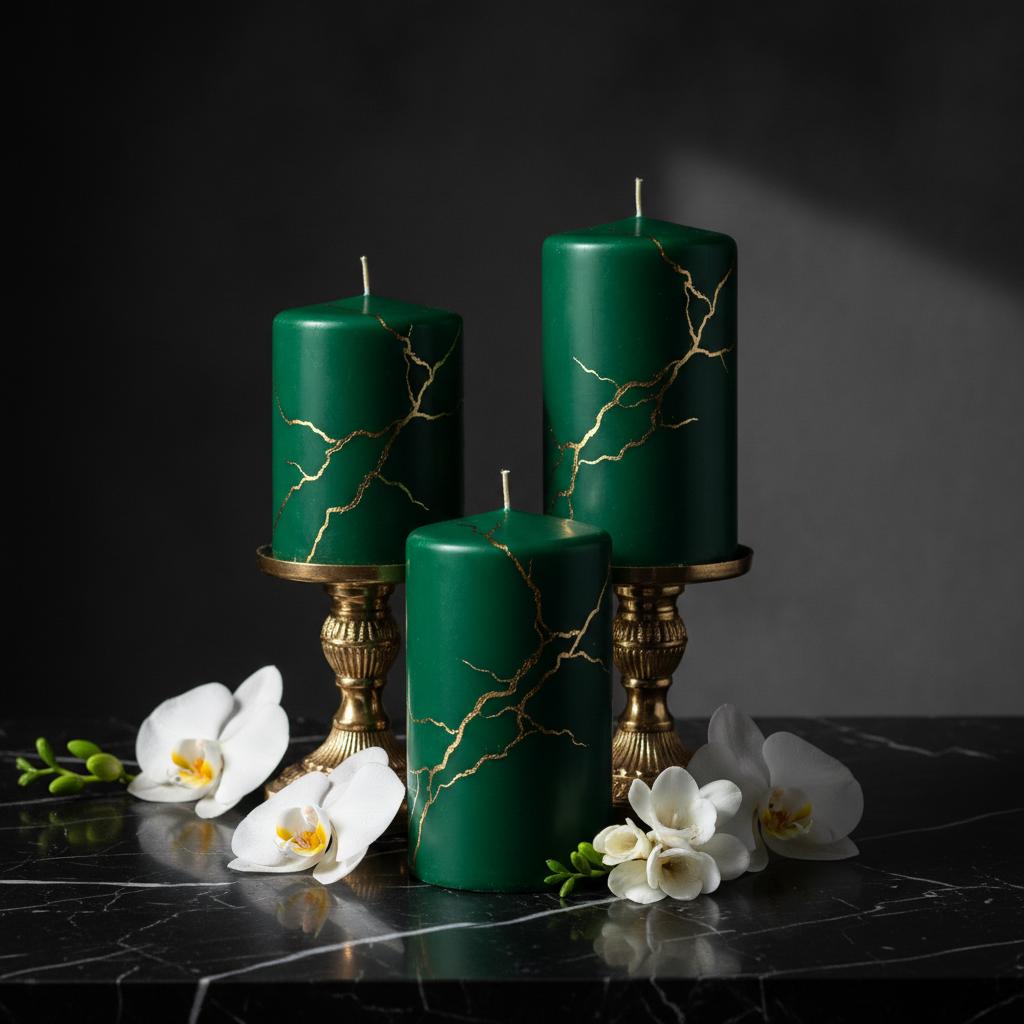 Qolachi Lumière Pillar Candle – Emerald Green Single Tone