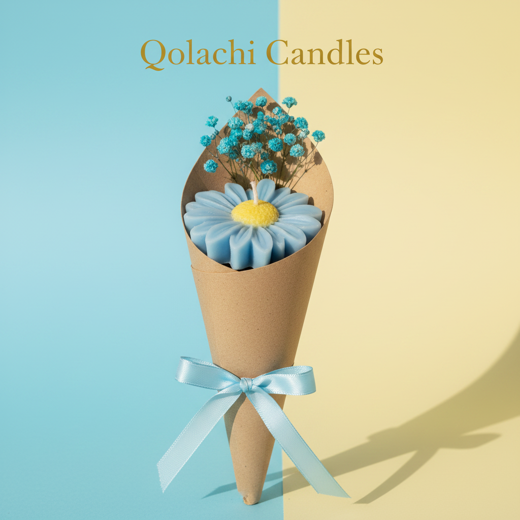 Bloom & Glow Sky Blue + Yellow Double-Tone Flower Bouquet Candle by Qolachi