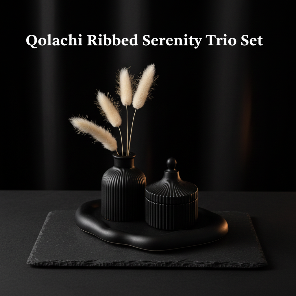 Qolachi Ribbed Serenity Trio Set — Pearl Black
