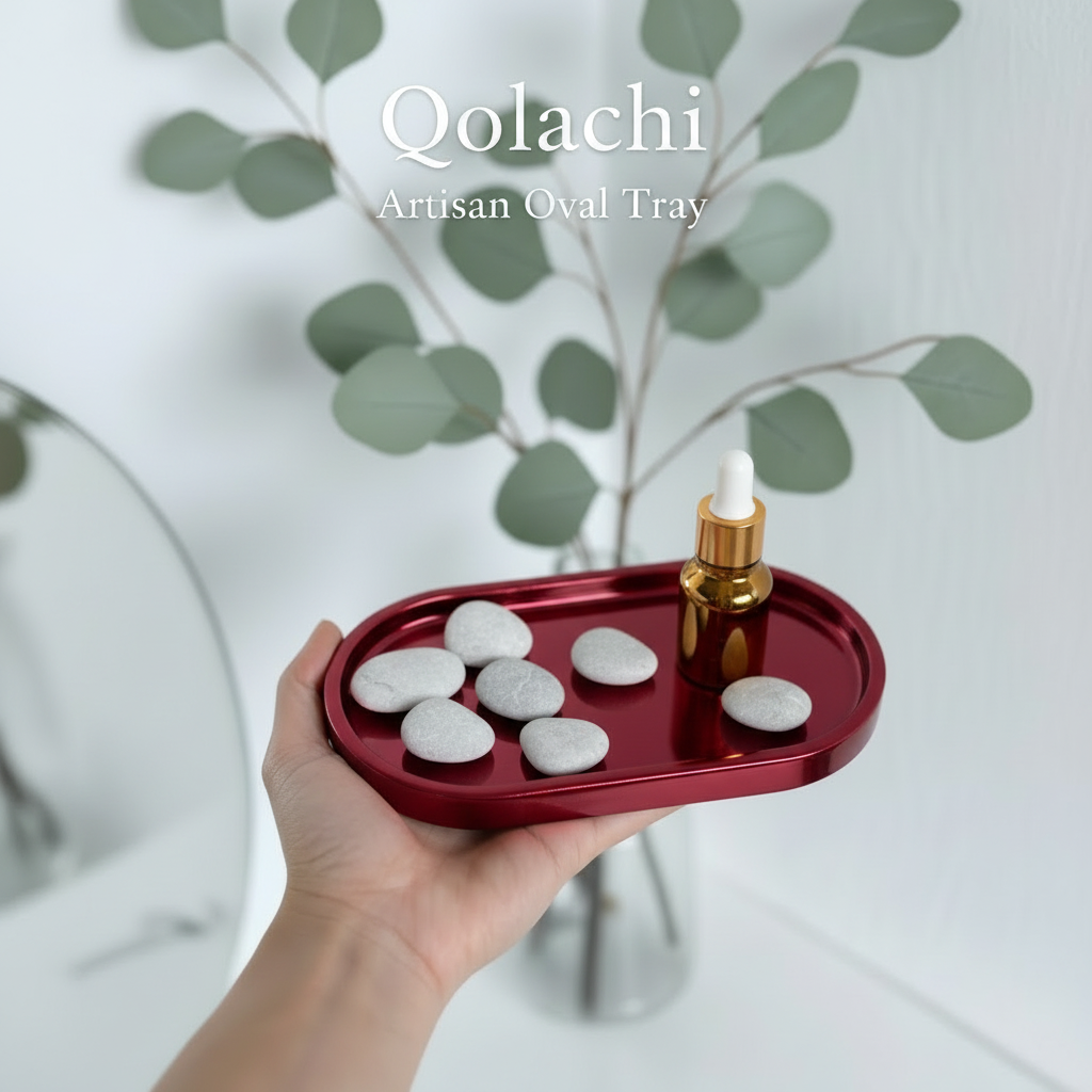 Qolachi Artisan Oval Tray - Metallic Red