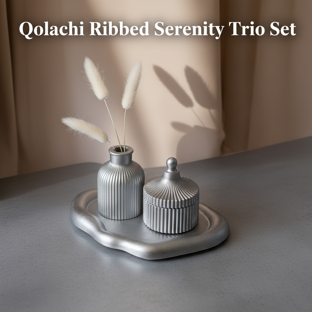 Qolachi Ribbed Serenity Trio Set — Silver Grey