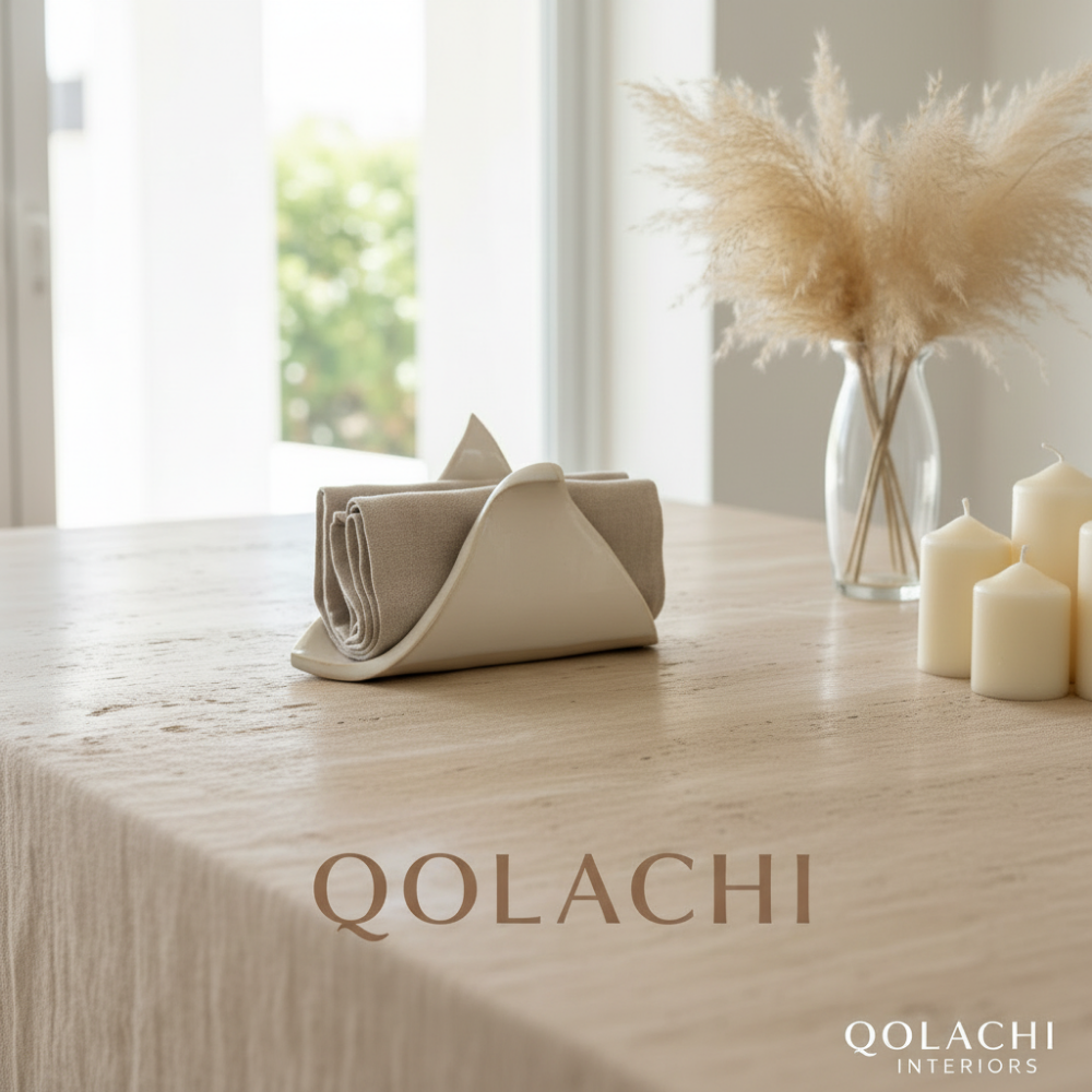 Qolachi Tidewwave ceramic napkin holder - Ivory White hero shot